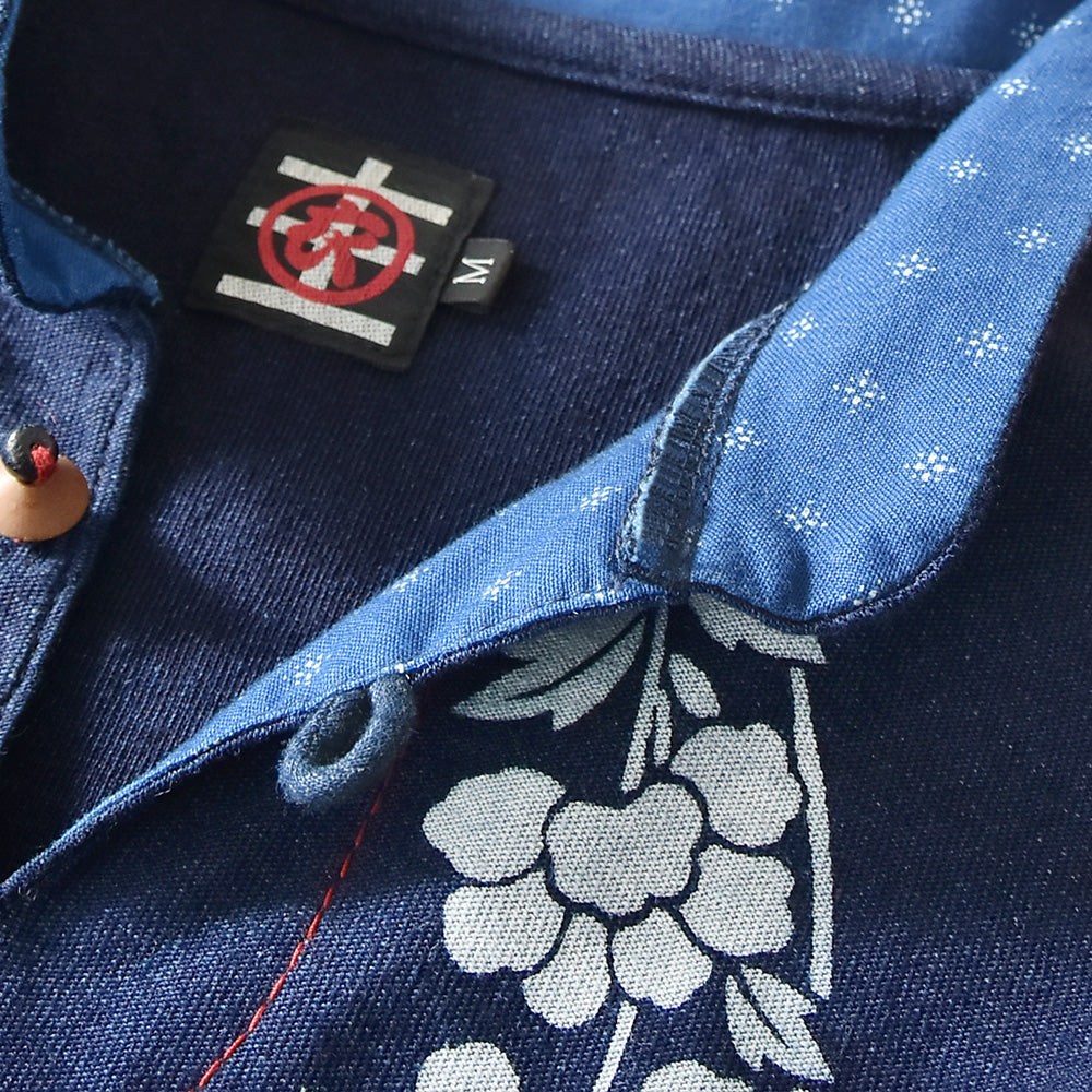 花丸文様 マオカラーTシャツ