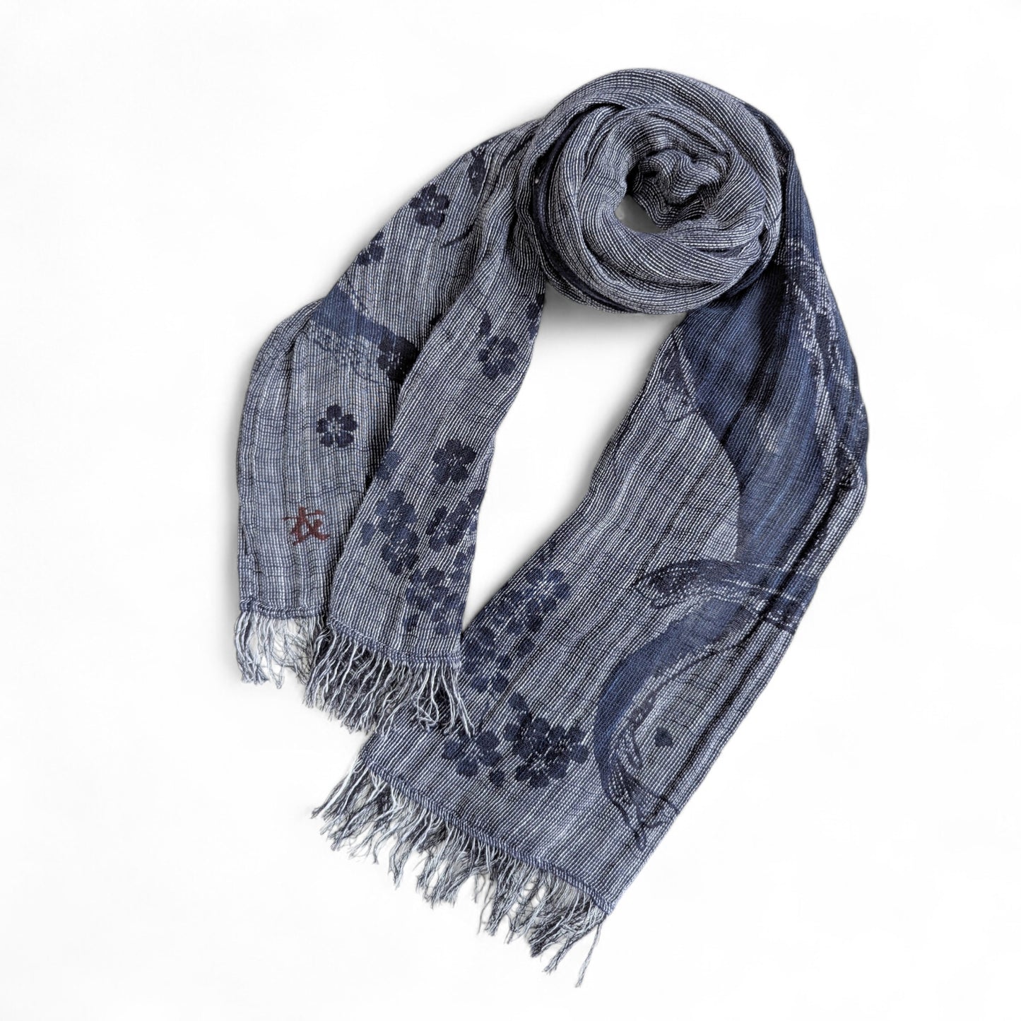 桜と鯰　ガーゼ亀田縞ストール