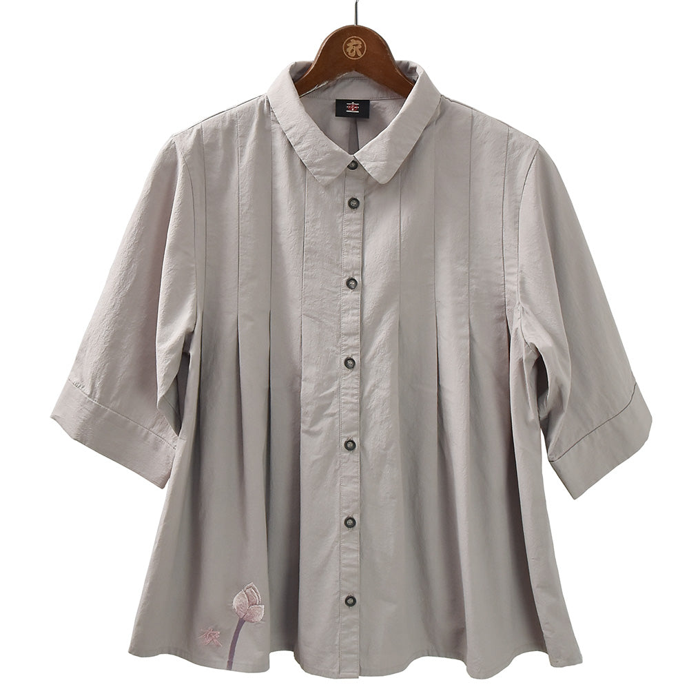 蓮五分袖      タックブラウス