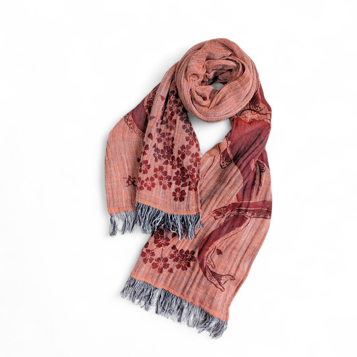 桜と鯰　ガーゼ亀田縞ストール