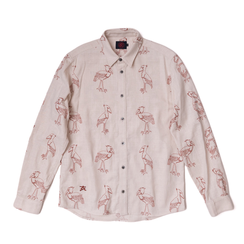 Single stroke shoebill embroidery long sleeve shirt