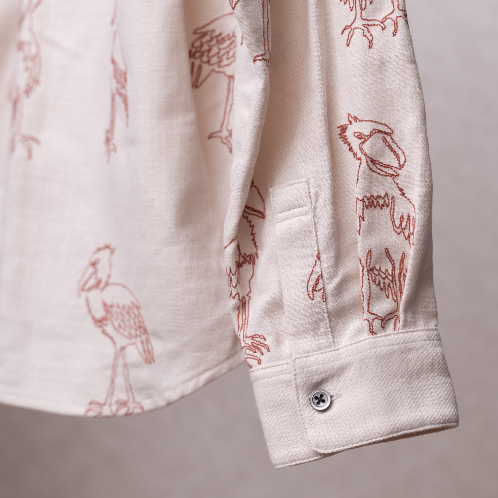 一筆描きハシビロコウ刺繍長袖シャツ
