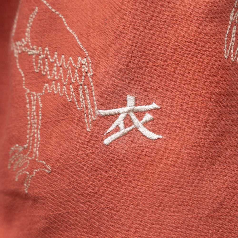 一筆描きハシビロコウ刺繍長袖シャツ