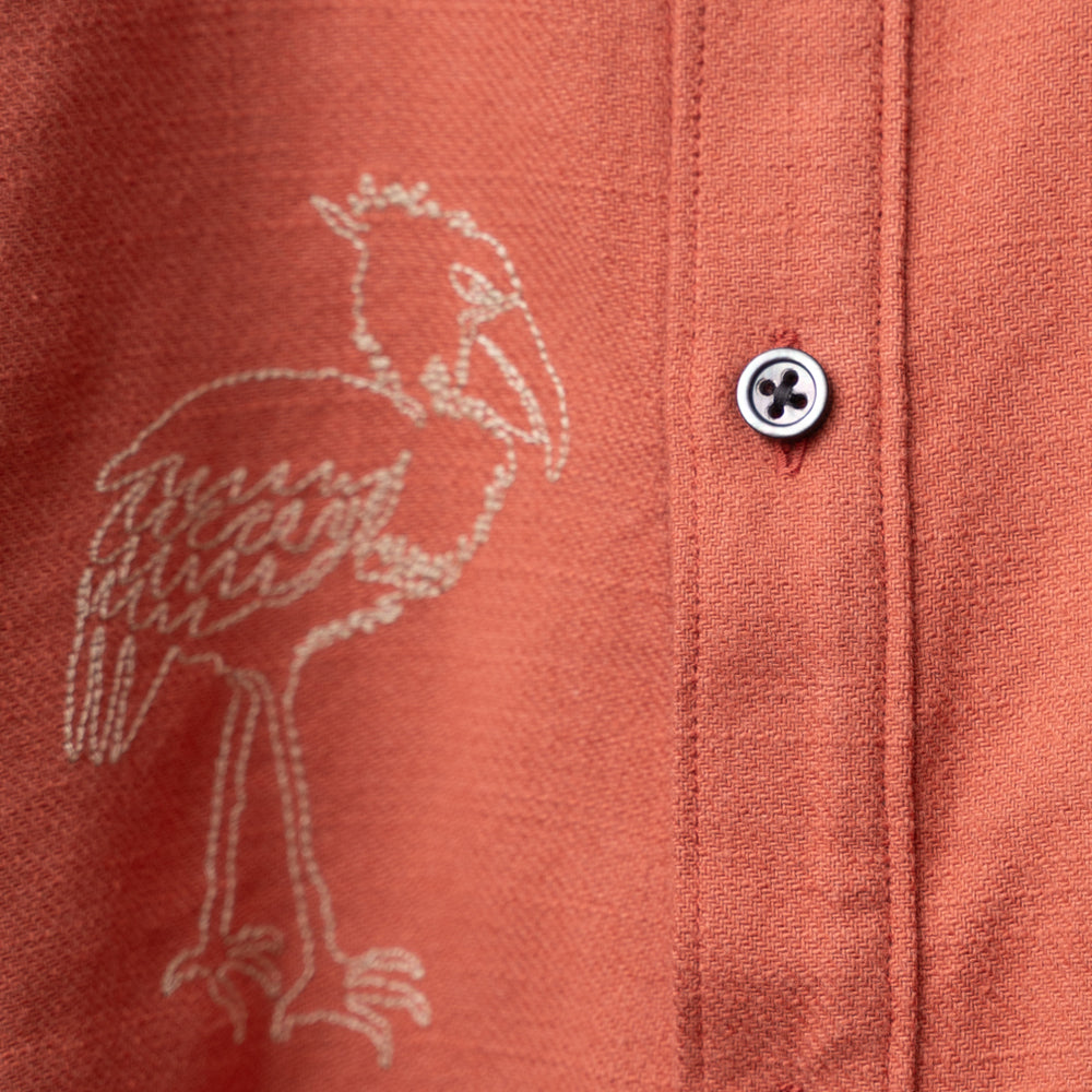 Single stroke shoebill embroidery long sleeve shirt