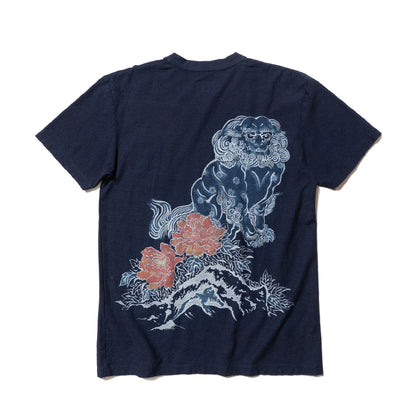 唐獅子牡丹Vネック半袖Tシャツ