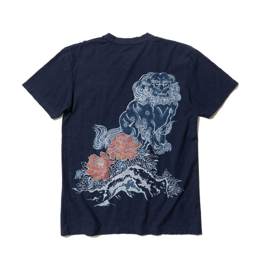 Karashishi & peony V-neck T-Shirt