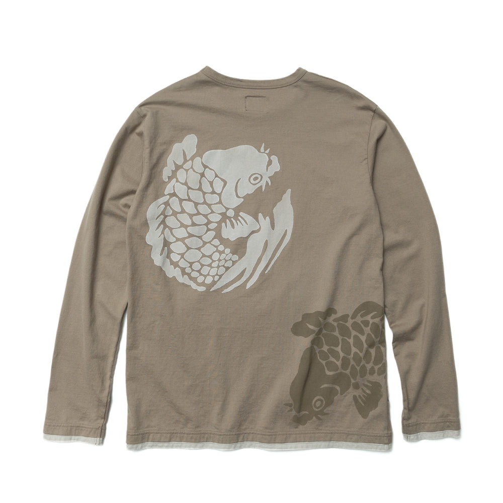 古代鯉重ね着風ロングTシャツ