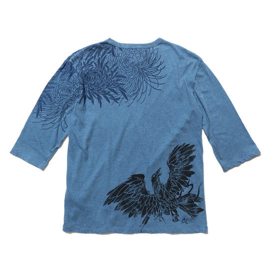 八咫烏と菊 オーガニック七分袖Tシャツ