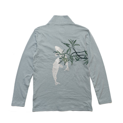 笹に泳ぐ鯉 着物衿カーディガン