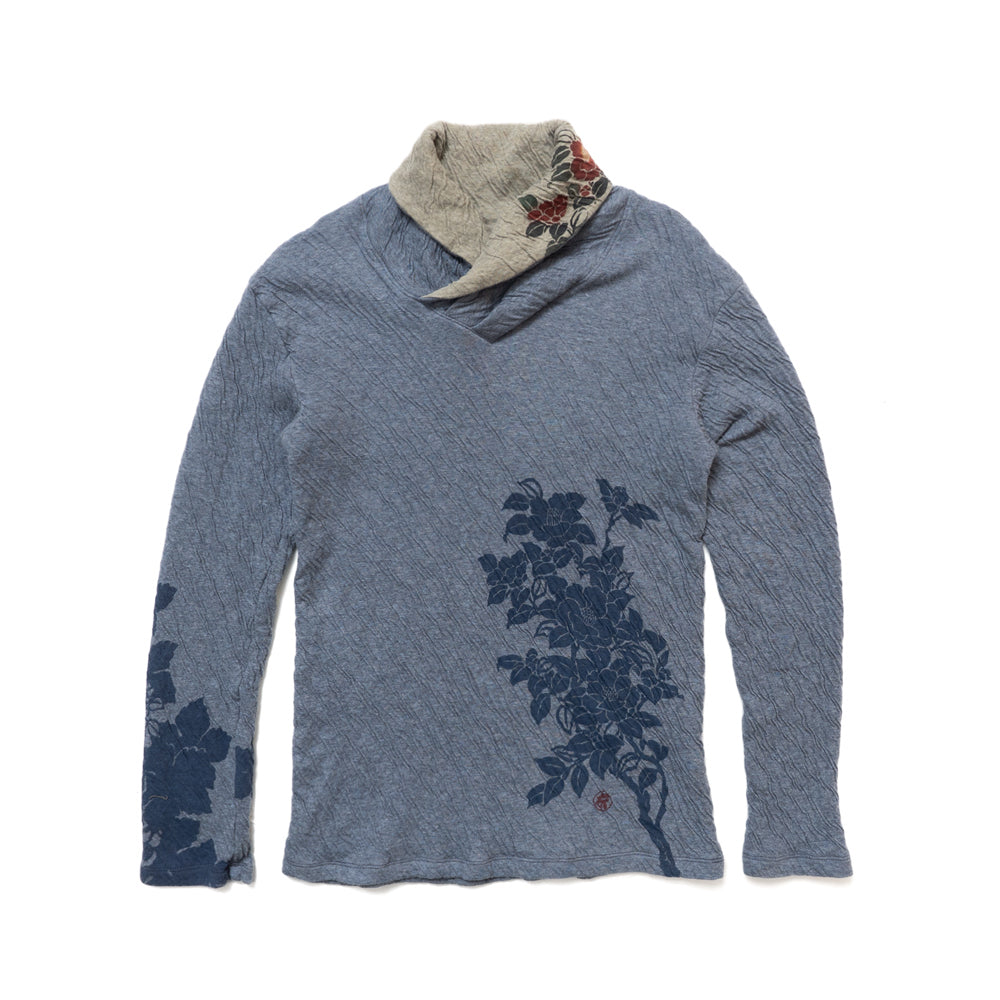 Dual-layered fabric Kimono collar T-shirt "Camellia"