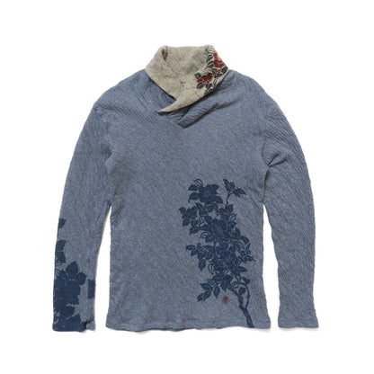 群集椿 着物衿接結ロングTシャツ