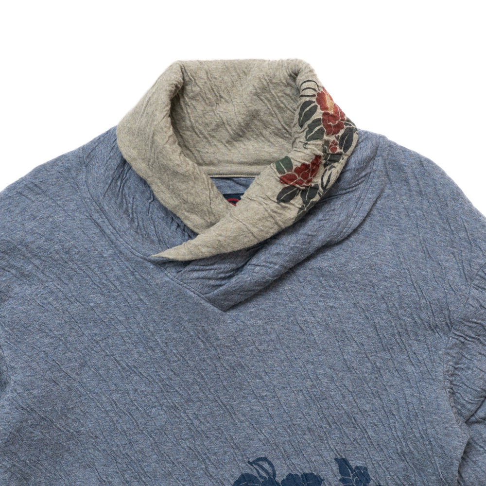 Dual-layered fabric Kimono collar T-shirt "Camellia"