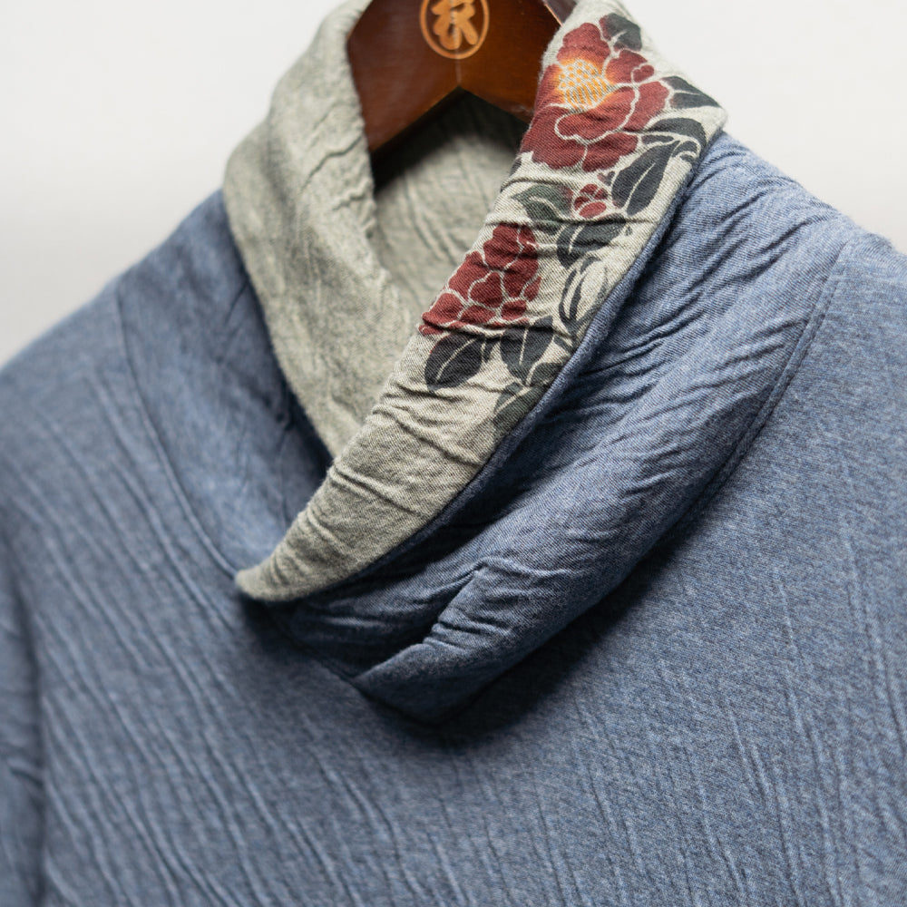 Dual-layered fabric Kimono collar T-shirt "Camellia"