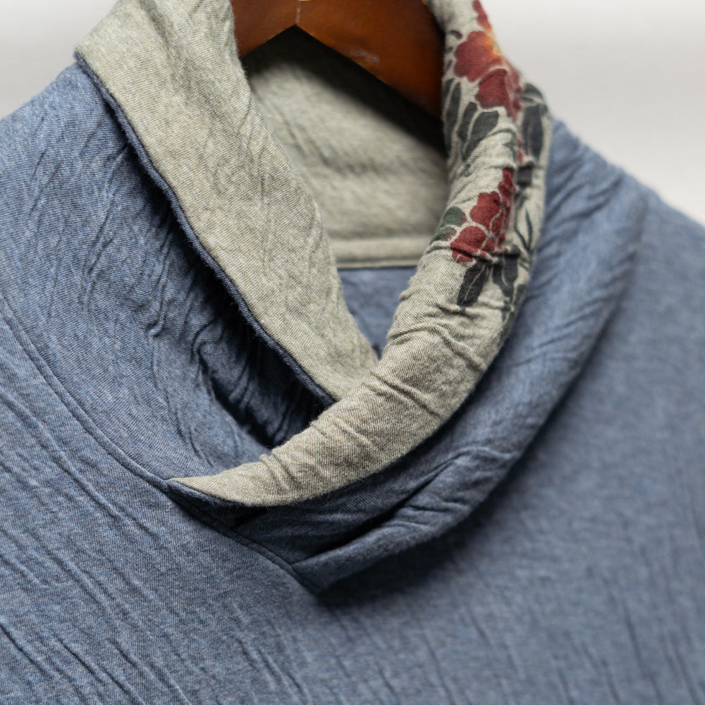 Dual-layered fabric Kimono collar T-shirt "Camellia"