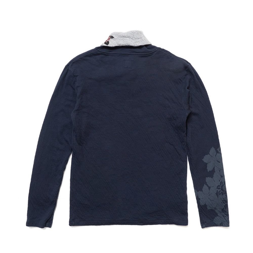 Dual-layered fabric Kimono collar T-shirt "Camellia"