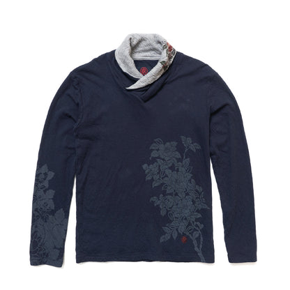 Dual-layered fabric Kimono collar T-shirt "Camellia"