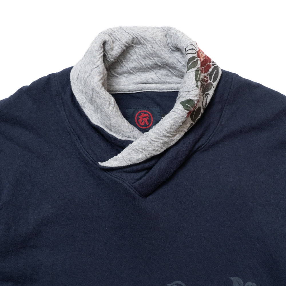 Dual-layered fabric Kimono collar T-shirt "Camellia"