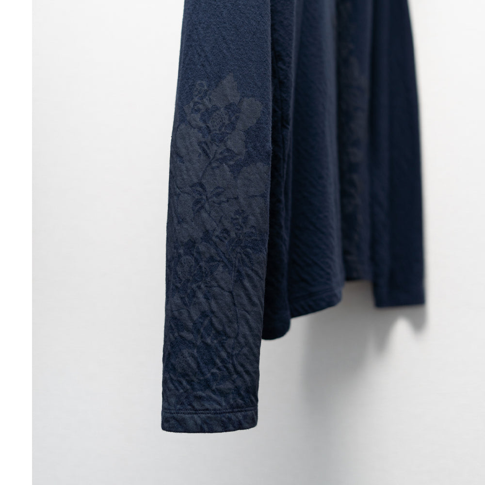 Dual-layered fabric Kimono collar T-shirt "Camellia"