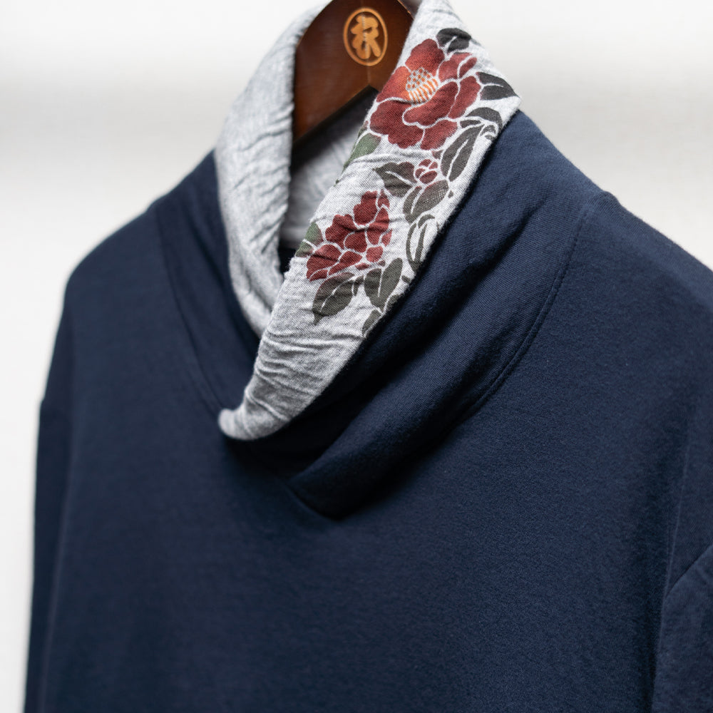 Dual-layered fabric Kimono collar T-shirt "Camellia"