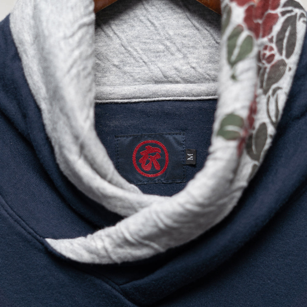 Dual-layered fabric Kimono collar T-shirt "Camellia"