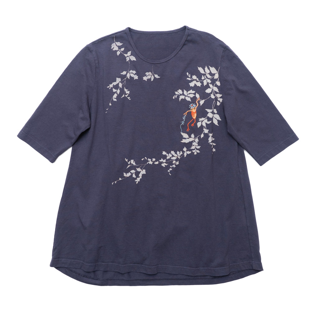 Flower Kappa Five-Sleeve Back-Pleated T-Shirt