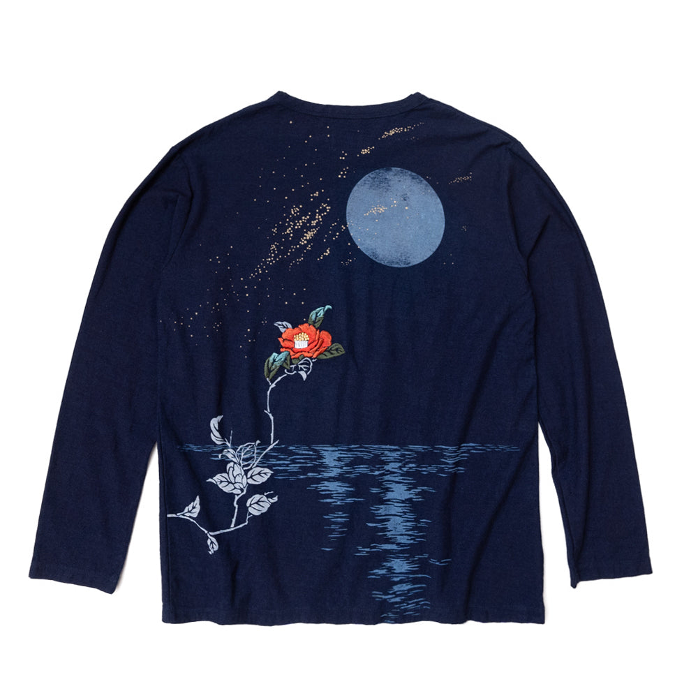 夜半（よわ）の月と椿　ロングTシャツ