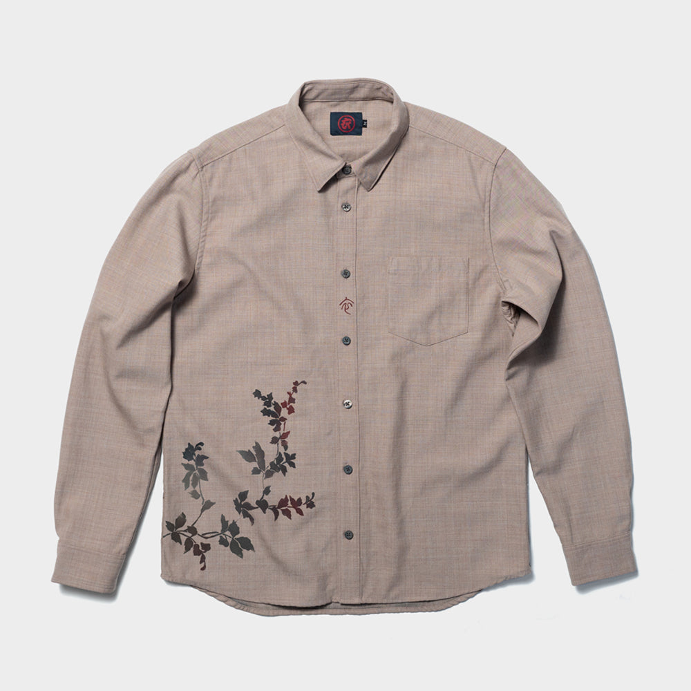 湿原草原の鶴 長袖シャツ